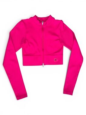 🟢3/$25 Bo+Tee Seamless Ribbed Long Sleeve Crop Top Jacket Hot Pink Small